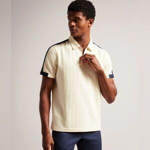 TED BAKER Natural Short Sleeve Zip-Up Polo Shirt